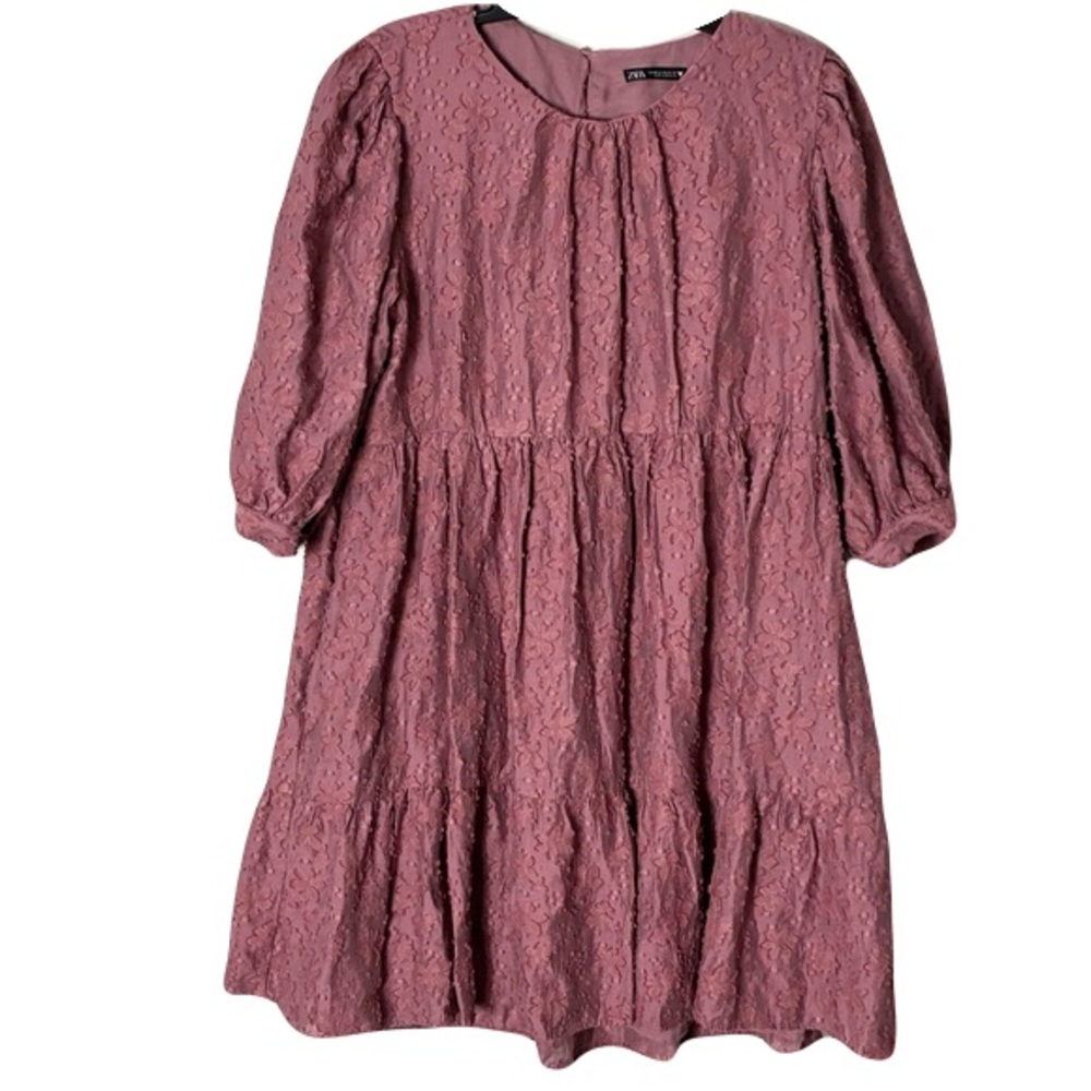 Zara Pink Floral Jacquard Fit & Flare Puff Sleeve Mini Dress XXL Plus Size
